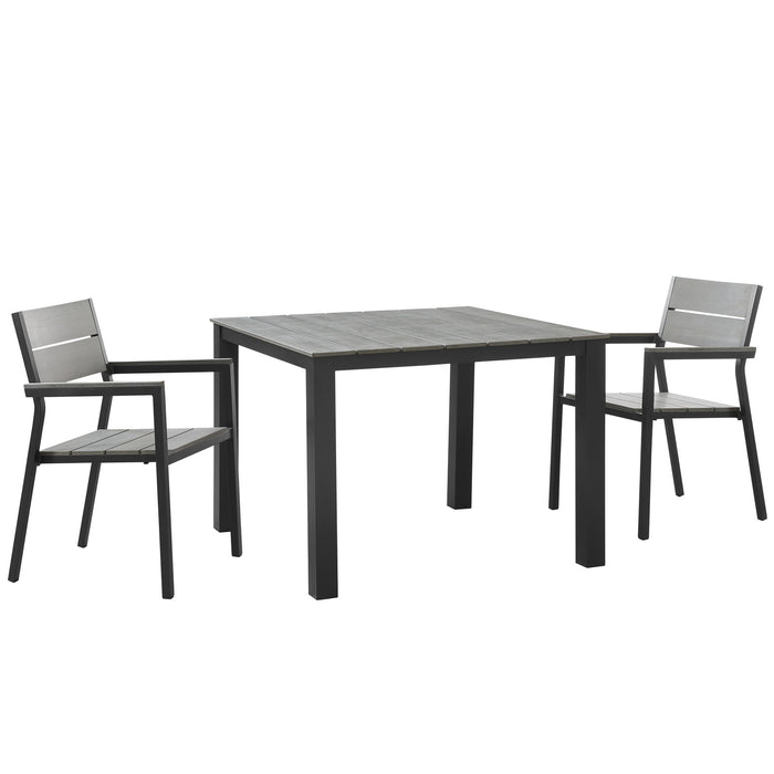 Maine 3 Piece Outdoor Patio Dining Set 1743-BRN-GRY-SET