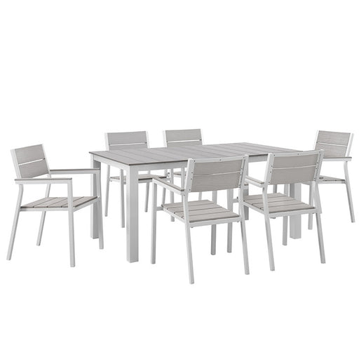 Maine 7 Piece Outdoor Patio Dining Set 1749-WHI-LGR-SET