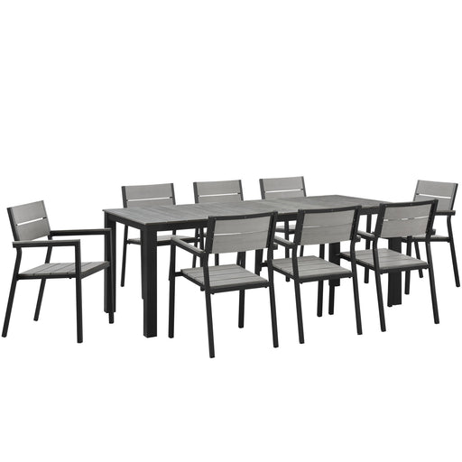 Maine 9 Piece Outdoor Patio Dining Set 1753-BRN-GRY-SET