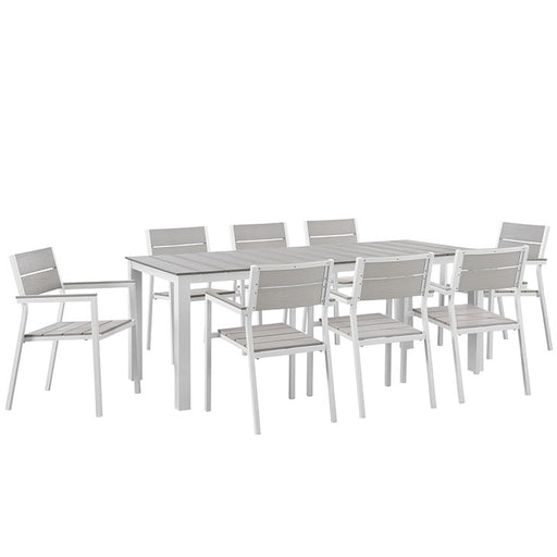 Maine 9 Piece Outdoor Patio Dining Set 1753-WHI-LGR-SET