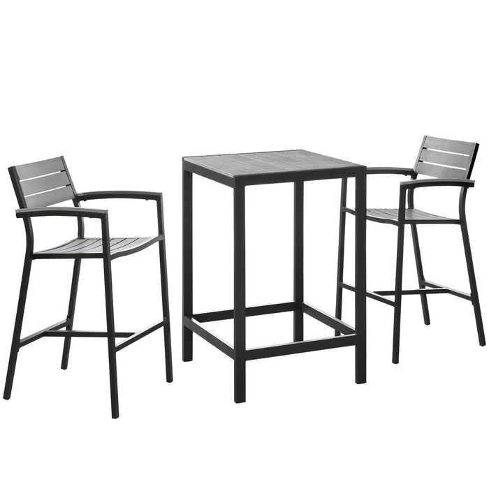 Maine 3 Piece Outdoor Patio Dining Set 1754-BRN-GRY-SET