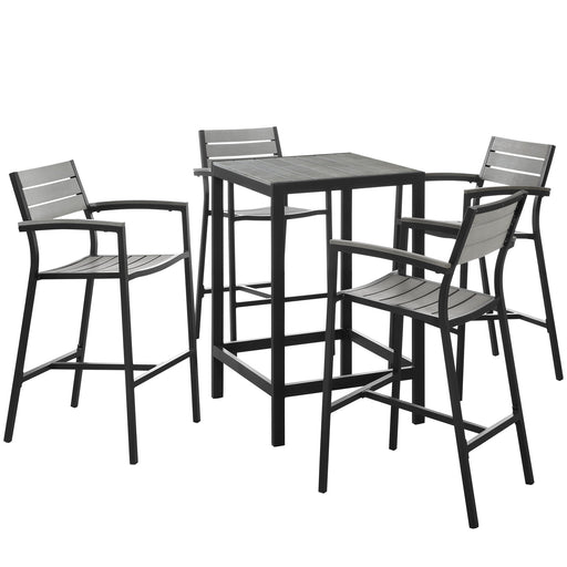 Maine 5 Piece Outdoor Patio Bar Set 1755-BRN-GRY-SET