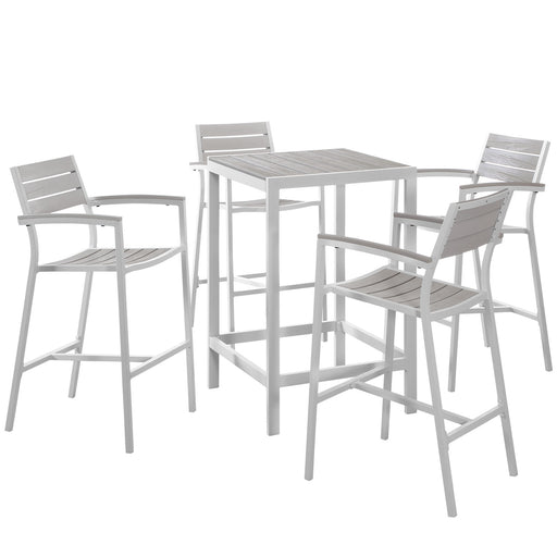 Maine 5 Piece Outdoor Patio Bar Set 1755-WHI-LGSET