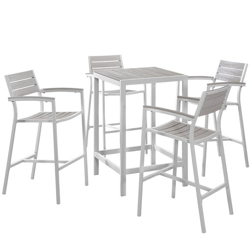 Maine 5 Piece Outdoor Patio Bar Set 1755-WHI-LGR-SET