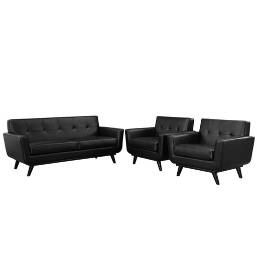 Engage 3 Piece Leather Living Room Set 1762-BLK-SET