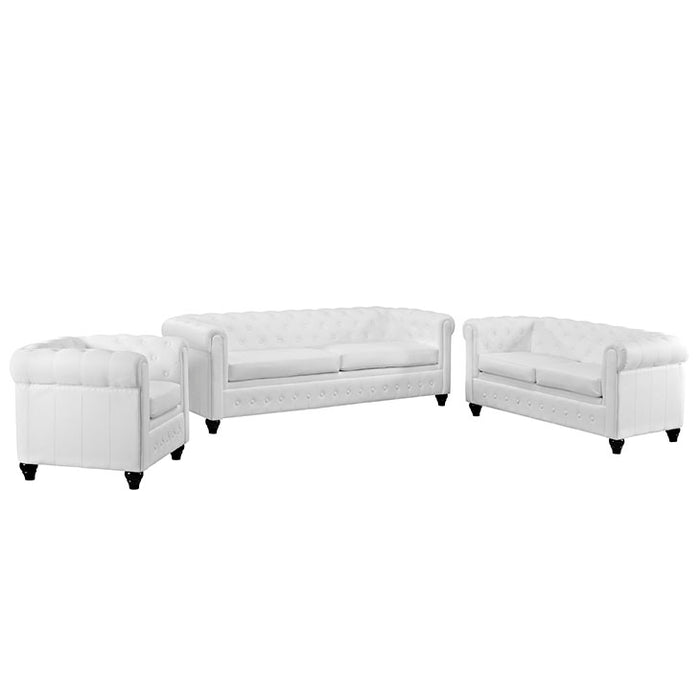 Earl 3 Piece Upholstered Vinyl Living Room Set 1771-WHI-SET