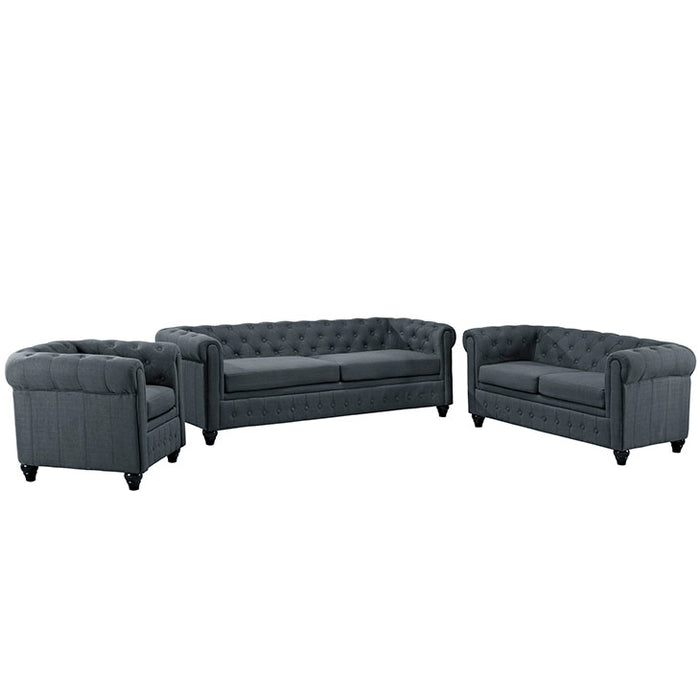 Earl 3 Piece Upholstered Fabric Living Room Set 1776-GRY-SET