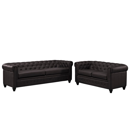 Earl 2 Piece Upholstered Vinyl Living Room Set 1779-BRN-SET