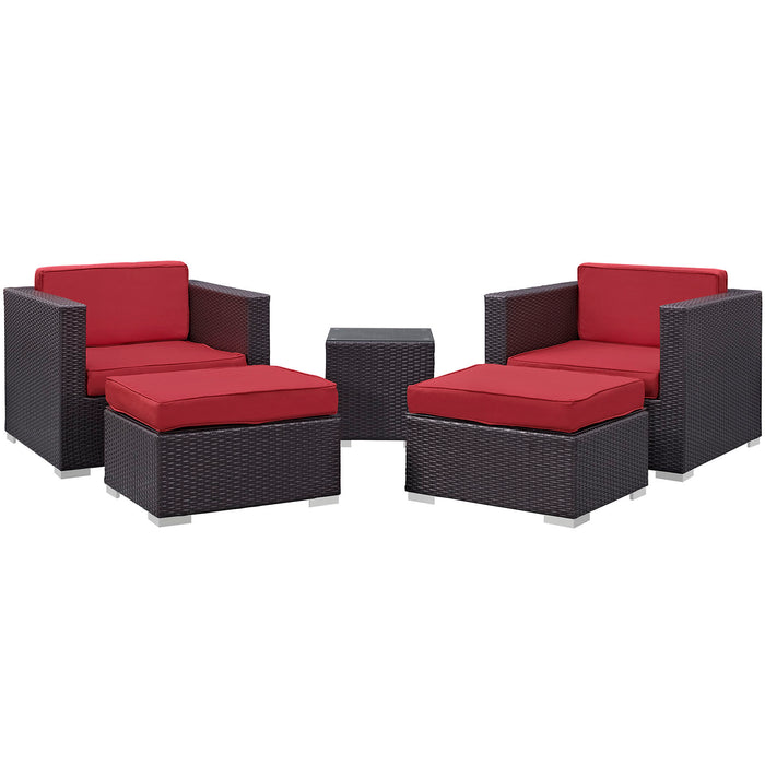 Convene 5 Piece Outdoor Patio Sectional Set 1809-EXP-RED-SET