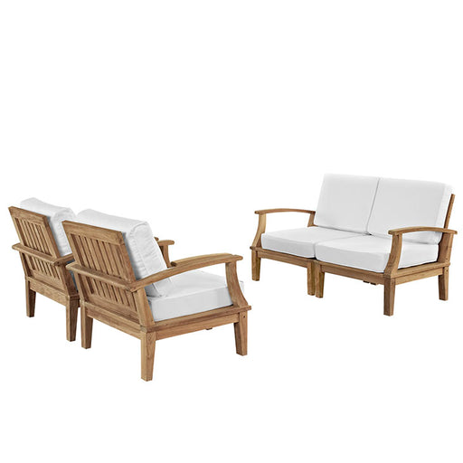 Marina 4 Piece Outdoor Patio Teak Sofa Set 1818-NAT-WHI-SET