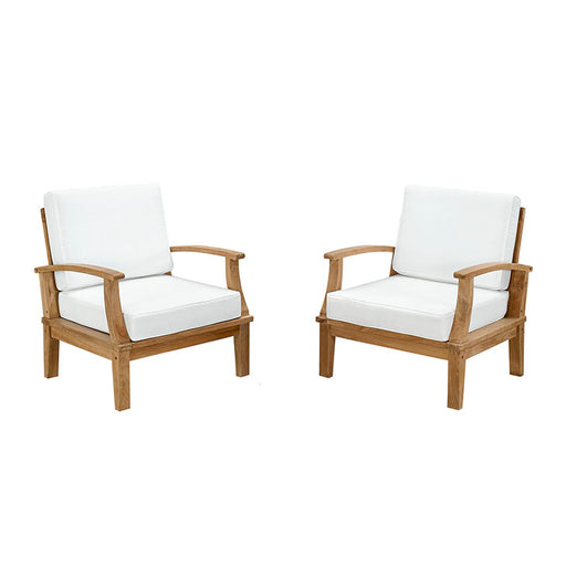 Marina 2 Piece Outdoor Patio Teak Sofa Set 1819-NAT-WHI-SET