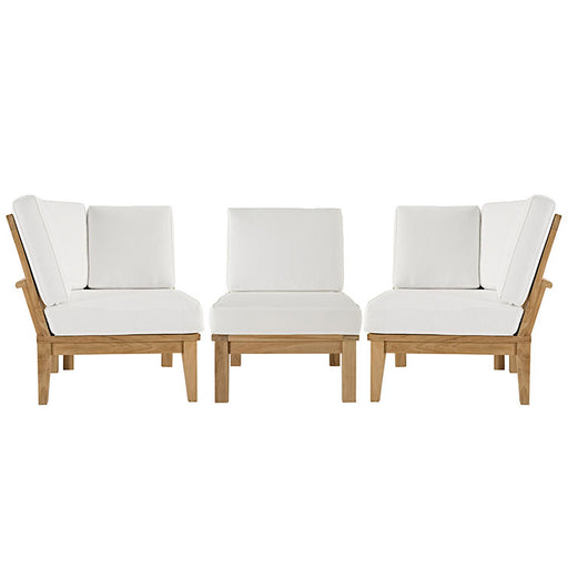 Marina 3 Piece Outdoor Patio Teak Sofa Set 1820-NAT-WHI-SET