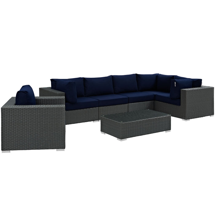 Sojourn 7 Piece Outdoor Patio Sunbrella® Sectional Set 1878-CHC-NAV-SET