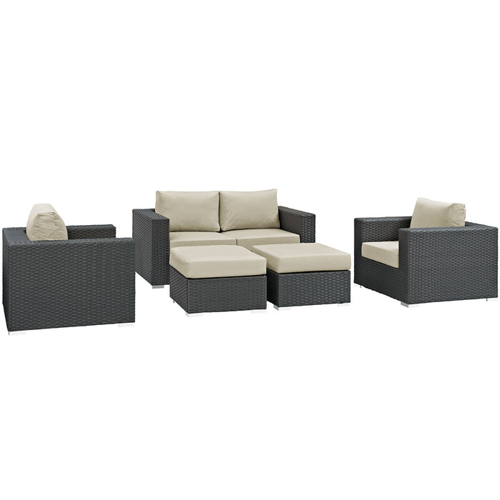 Sojourn 5 Piece Outdoor Patio Sunbrella® Sectional Set 1879-CHC-BEI-SET