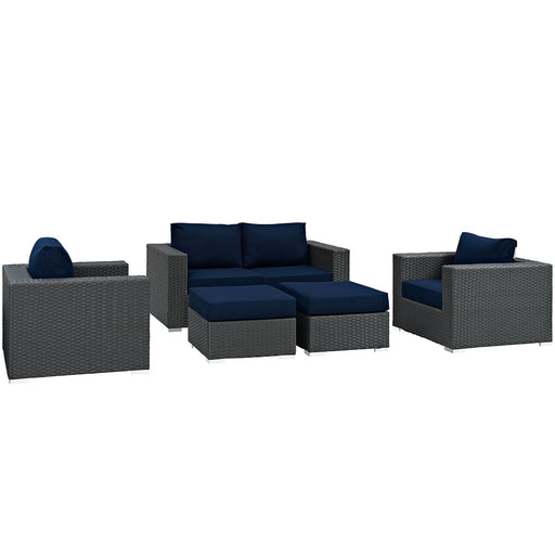 Sojourn 5 Piece Outdoor Patio Sunbrella® Sectional Set 1879-CHC-NAV-SET