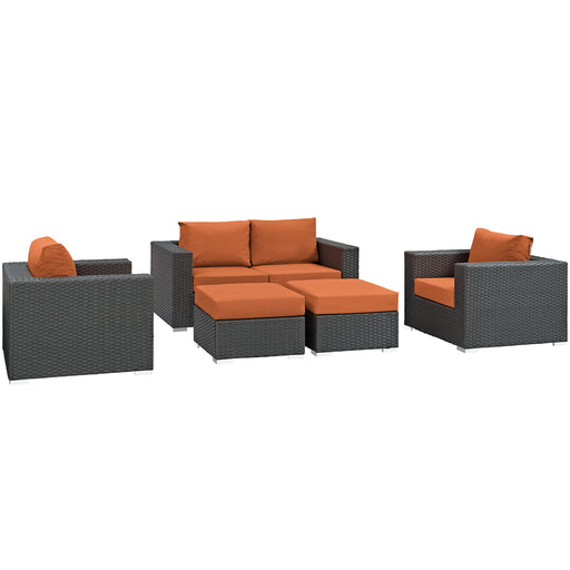 Sojourn 5 Piece Outdoor Patio Sunbrella® Sectional Set 1879-CHC-TUS-SET