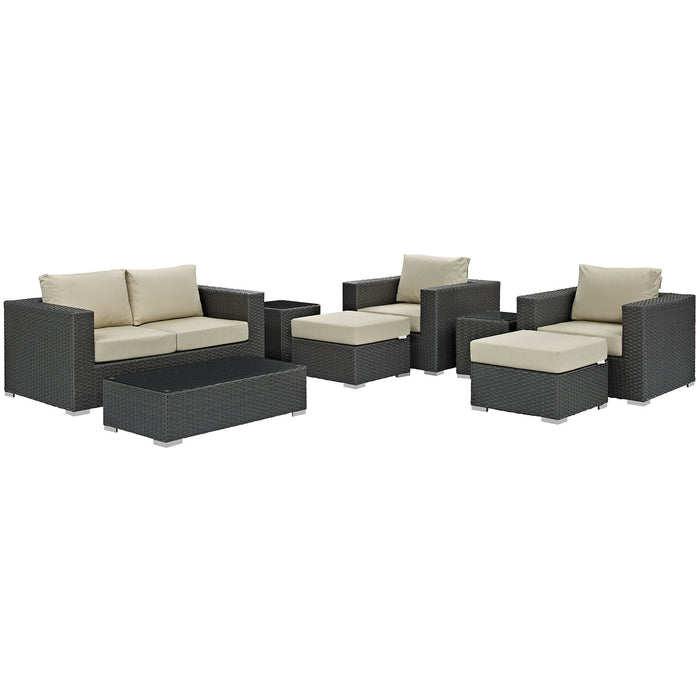 Sojourn 8 Piece Outdoor Patio Sunbrella® Sectional Set 1880-CHC-BEI-SET