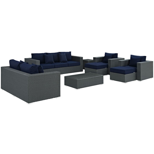 Sojourn 9 Piece Outdoor Patio Sunbrella® Sectional Set 1881-CHC-NAV-SET