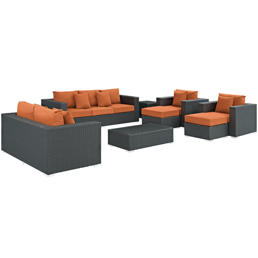 Sojourn 9 Piece Outdoor Patio Sunbrella® Sectional Set 1881-CHC-TUS-SET