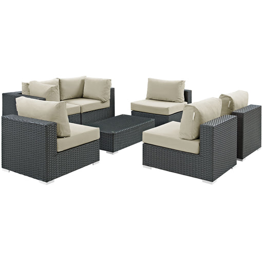 Sojourn 7 Piece Outdoor Patio Sunbrella® Sectional Set 1883-CHC-BEI-SET