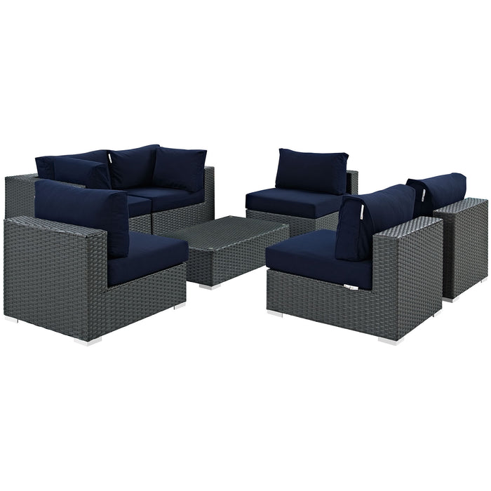 Sojourn 7 Piece Outdoor Patio Sunbrella® Sectional Set 1883-CHC-NAV-SET