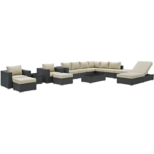 Sojourn 12 Piece Outdoor Patio Sunbrella® Sectional Set 1884-CHC-BEI-SET