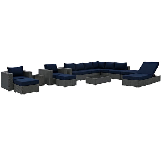 Sojourn 12 Piece Outdoor Patio Sunbrella® Sectional Set 1884-CHC-NAV-SET