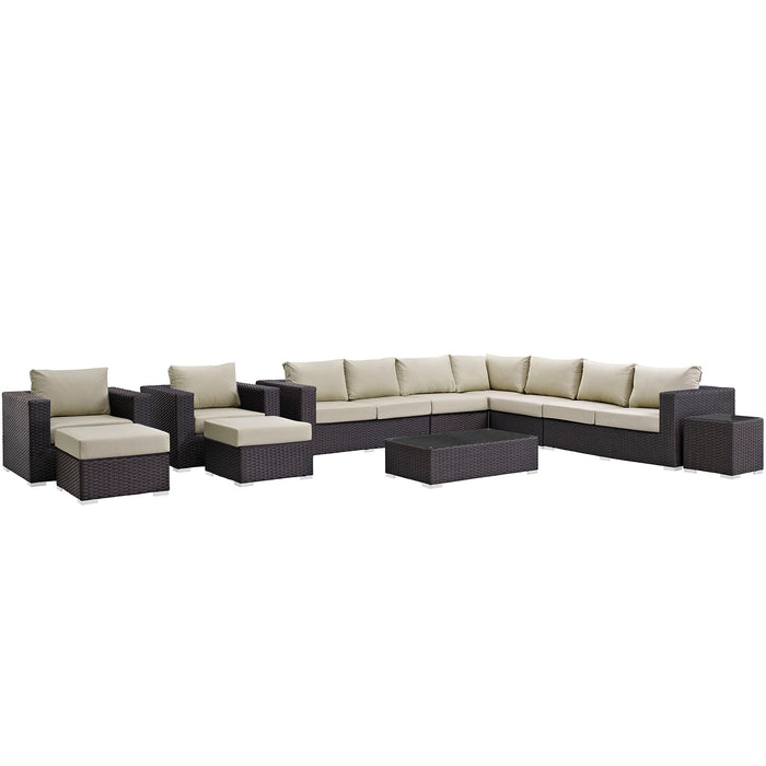 Sojourn 11 Piece Outdoor Patio Sunbrella® Sectional Set 1885-CHC-BEI-SET