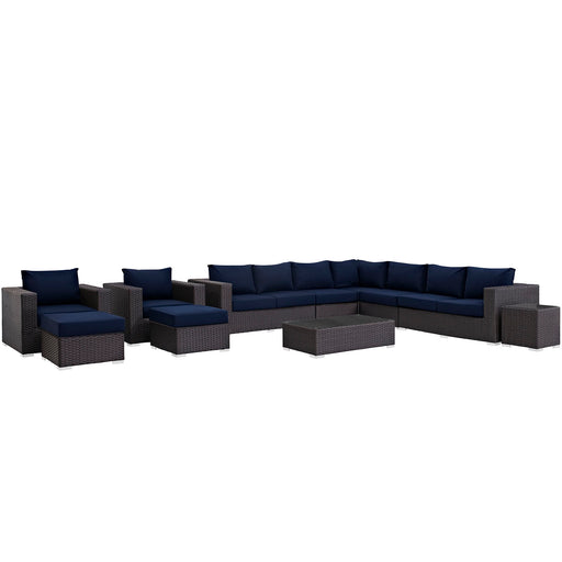 Sojourn 11 Piece Outdoor Patio Sunbrella® Sectional Set 1885-CHC-NAV-SET