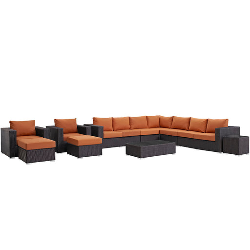 Sojourn 11 Piece Outdoor Patio Sunbrella® Sectional Set 1885-CHC-TUS-SET