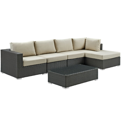 Sojourn 5 Piece Outdoor Patio Sunbrella® Sectional Set 1886-CHC-BEI-SET