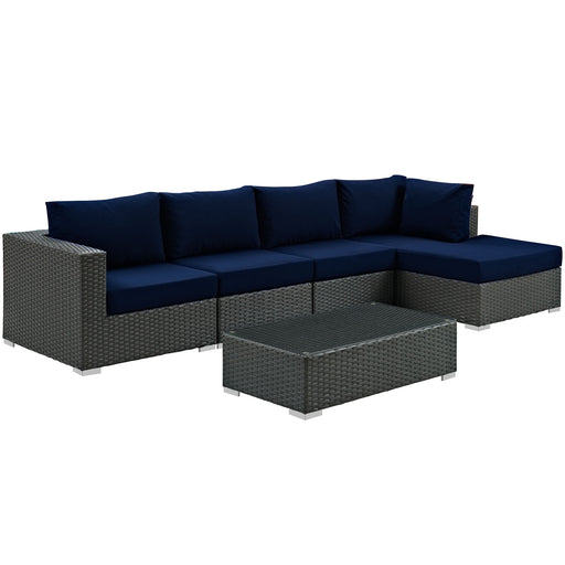 Sojourn 5 Piece Outdoor Patio Sunbrella® Sectional Set 1886-CHC-NAV-SET