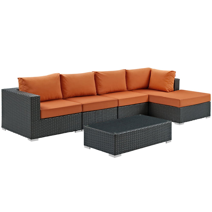 Sojourn 5 Piece Outdoor Patio Sunbrella® Sectional Set 1886-CHC-TUS-SET