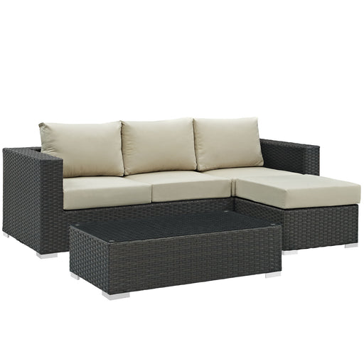 Sojourn 3 Piece Outdoor Patio Sunbrella® Sectional Set 1889-CHC-BEI-SET