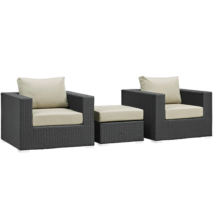 Sojourn 3 Piece Outdoor Patio Sunbrella® Sectional Set 1891-CHC-BEI-SET