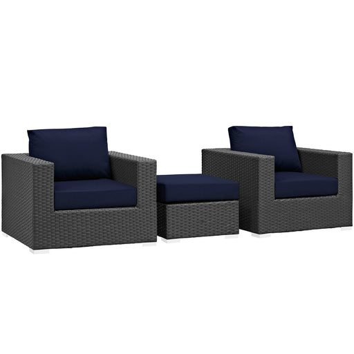 Sojourn 3 Piece Outdoor Patio Sunbrella® Sectional Set 1891-CHC-NAV-SET