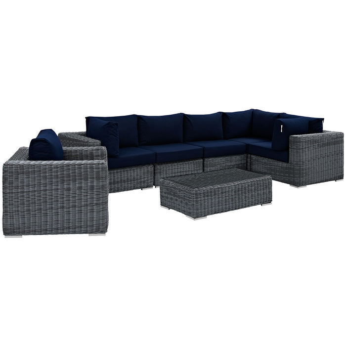 Summon 7 Piece Outdoor Patio Sunbrella® Sectional Set 1892-GRY-NAV-SET