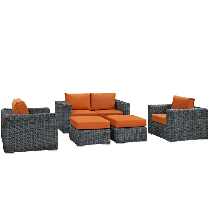 Summon 5 Piece Outdoor Patio Sunbrella® Sectional Set 1893-GRY-TUS-SET