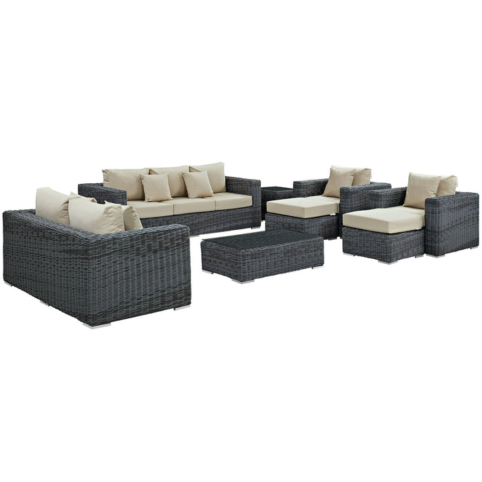 Summon 9 Piece Outdoor Patio Sunbrella® Sectional Set 1895-GRY-BEI-SET