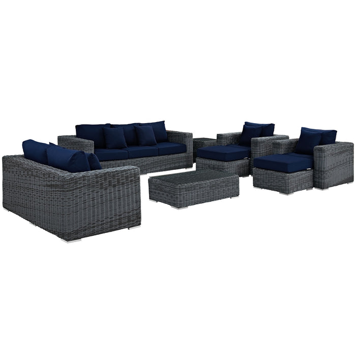 Summon 9 Piece Outdoor Patio Sunbrella® Sectional Set 1895-GRY-NAV-SET