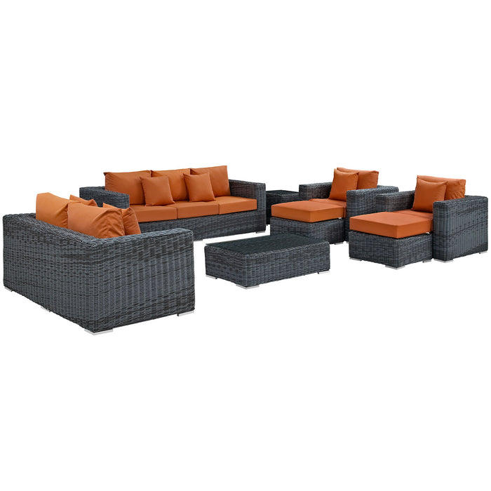 Summon 9 Piece Outdoor Patio Sunbrella® Sectional Set 1895-GRY-TUS-SET