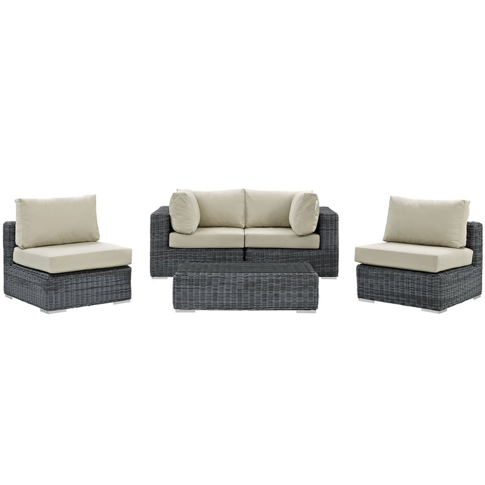 Summon 5 Piece Outdoor Patio Sunbrella® Sectional Set 1896-GRY-BEI-SET