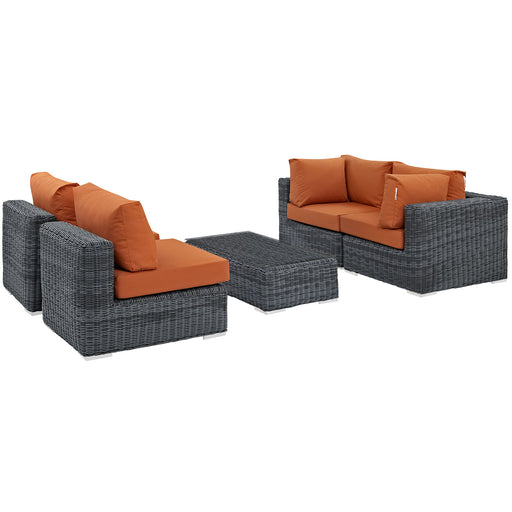 Summon 5 Piece Outdoor Patio Sunbrella® Sectional Set 1896-GRY-TUS-SET