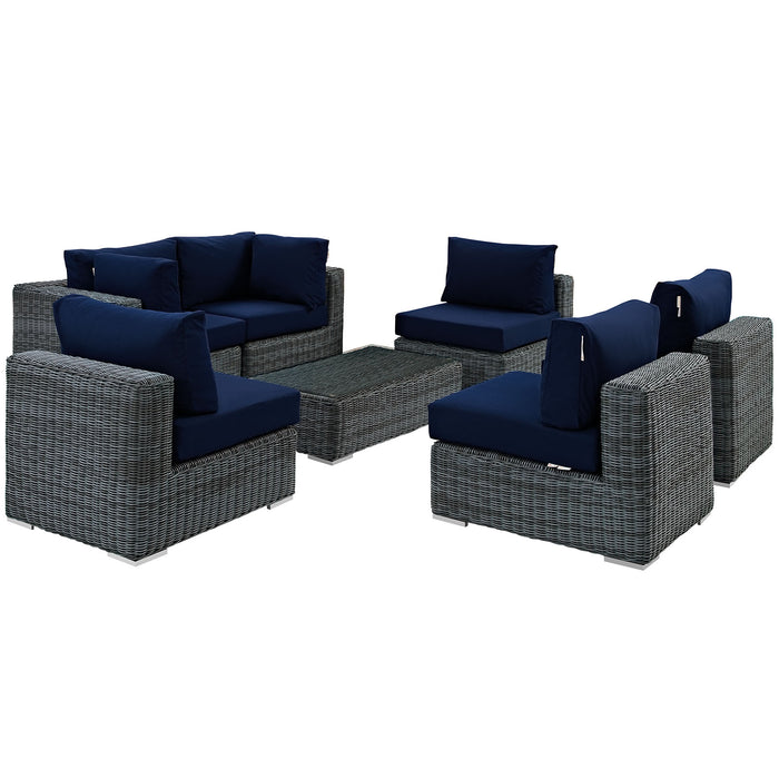 Summon 7 Piece Outdoor Patio Sunbrella® Sectional Set 1897-GRY-NAV-SET