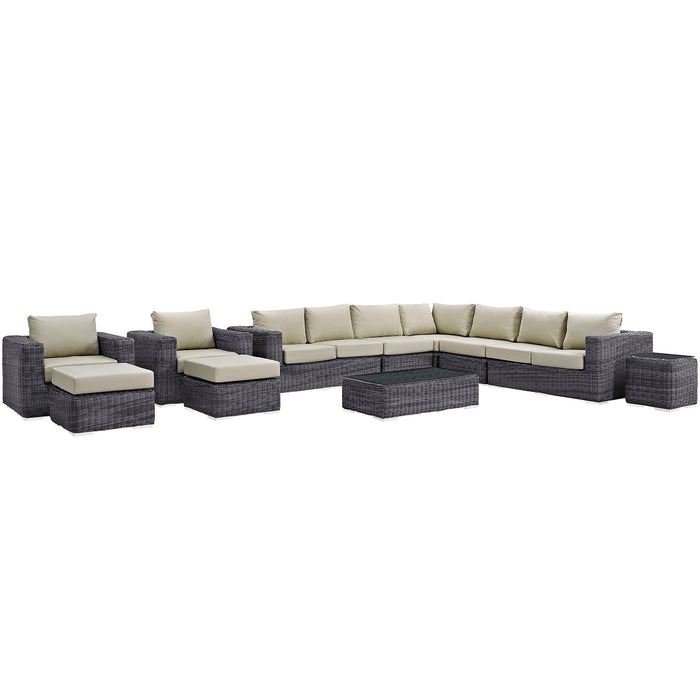 Summon 11 Piece Outdoor Patio Sunbrella® Sectional Set 1899-GRY-BEI-SET