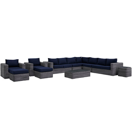 Summon 11 Piece Outdoor Patio Sunbrella® Sectional Set 1899-GRY-NAV-SET