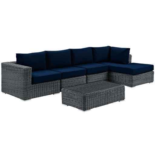 Summon 5 Piece Outdoor Patio Sunbrella® Sectional Set 1900-GRY-NAV-SET