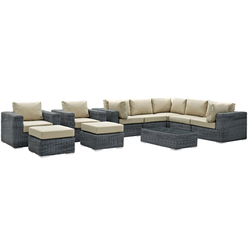 Summon 10 Piece Outdoor Patio Sunbrella® Sectional Set 1902-GRY-BEI-SET