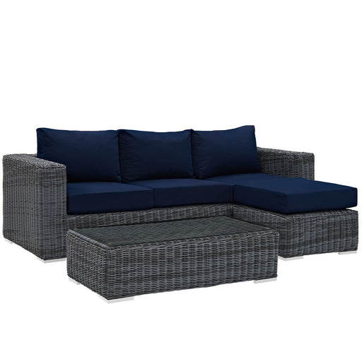 Summon 3 Piece Outdoor Patio Sunbrella® Sectional Set 1903-GRY-NAV-SET