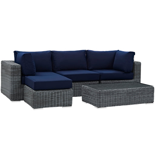 Summon 5 Piece Outdoor Patio Sunbrella® Sectional Set 1904-GRY-NAV-SET